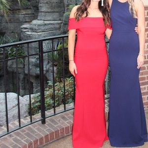 Red off the shoulder formal/ prom dress